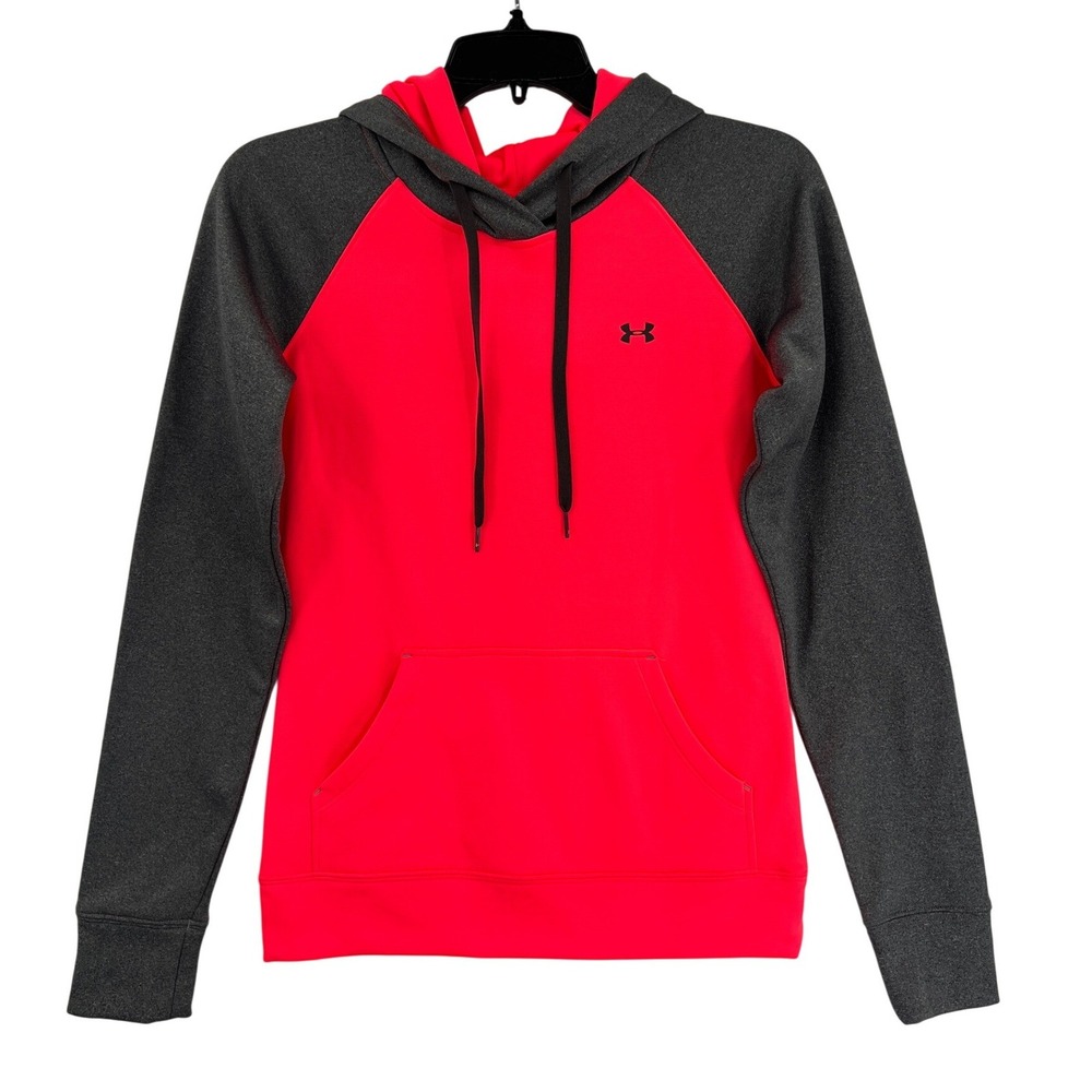 Under Armour Hoodie Womens XS Neon Pink Fleece Semi-Fitted Pullover Sweatshirt‎